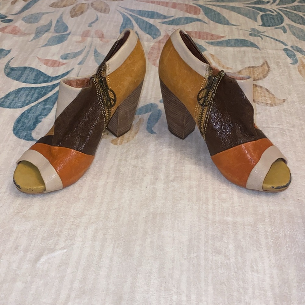 Colorful Patchwork Peep-Toe Ankle Boots - image 5